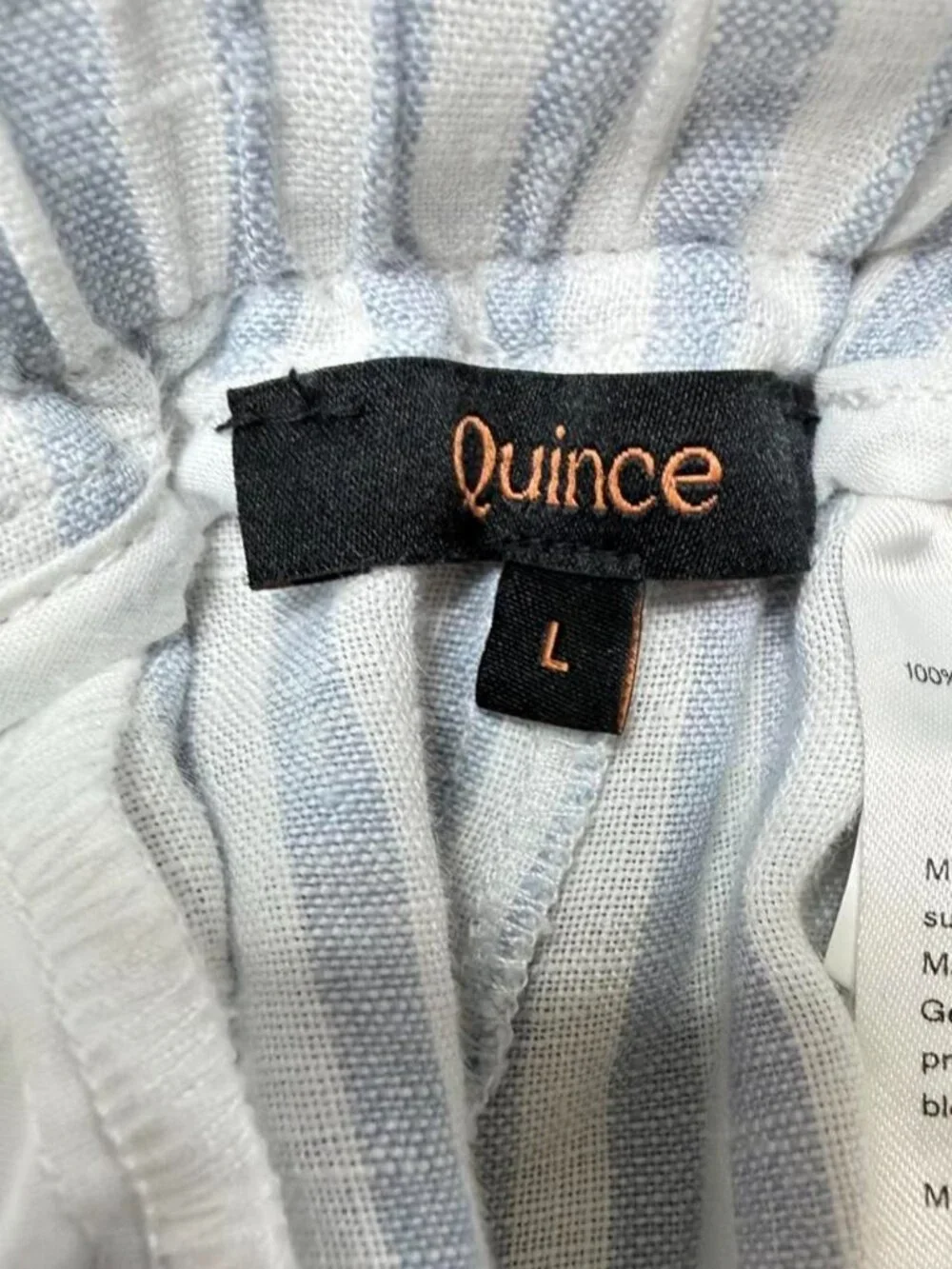 Quince 100% Linen Wide Leg Pants Sky Blue Mariner Stripe Size Large